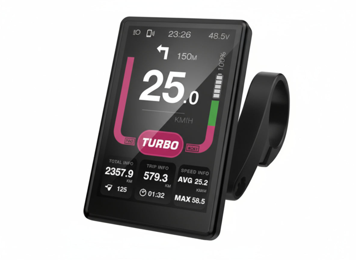 Midtstilt stort LCD display til elsykkel - sykkelcomputer med stor skjerm