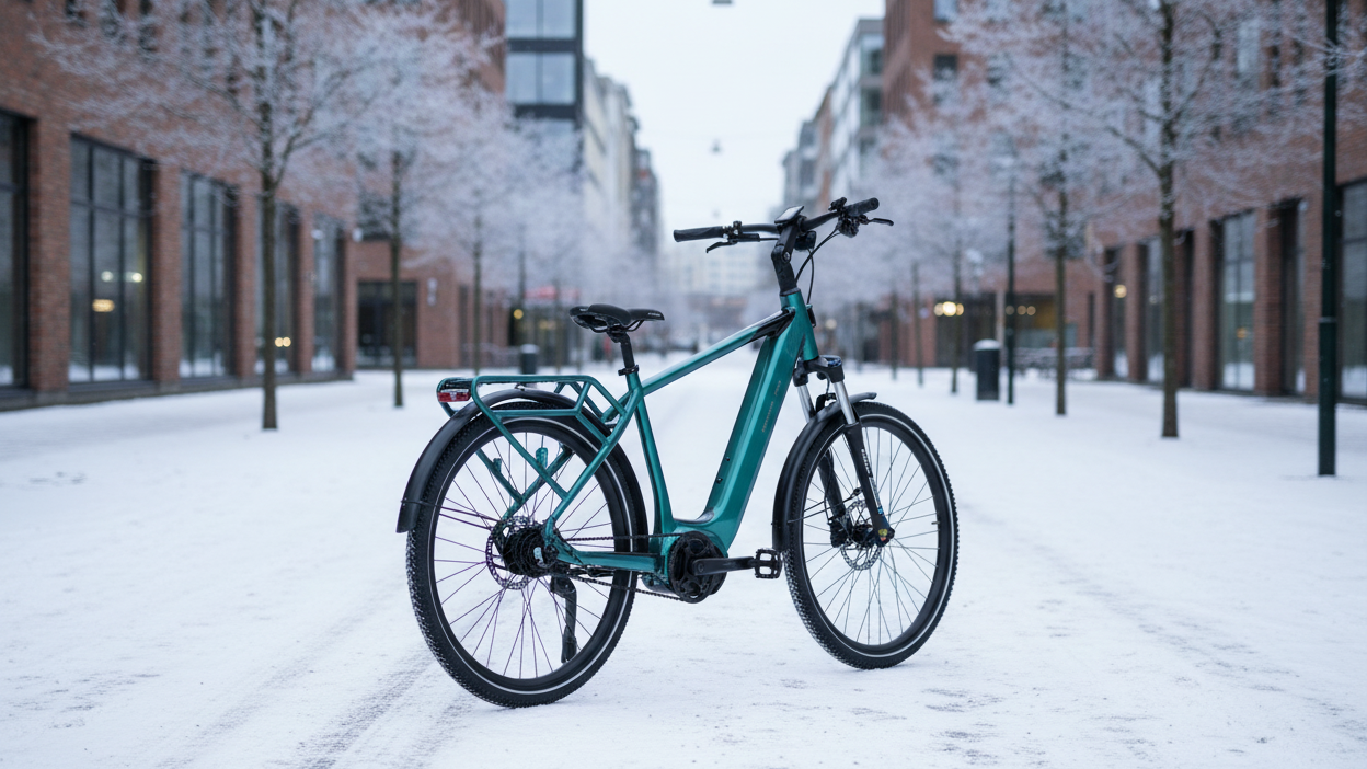 mechanic arts rida grønn elsykkel vinterlandskap oslo