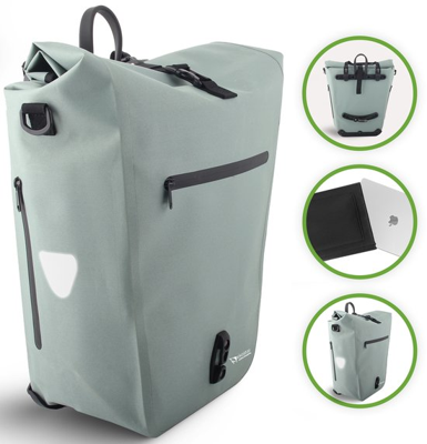 Vanntett sykkelveske 25L med PC-lomme og sidelomme (Lys grønn)