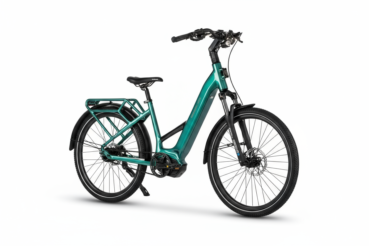 Mechanic Arts Flo elsykkel i emerald grønn - stilren elsykkel for byen