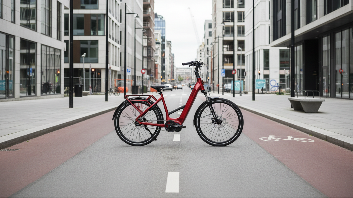 Mechanic Arts Flo elsykkel rød ved sykkelveien i Bjørvika i Oslo