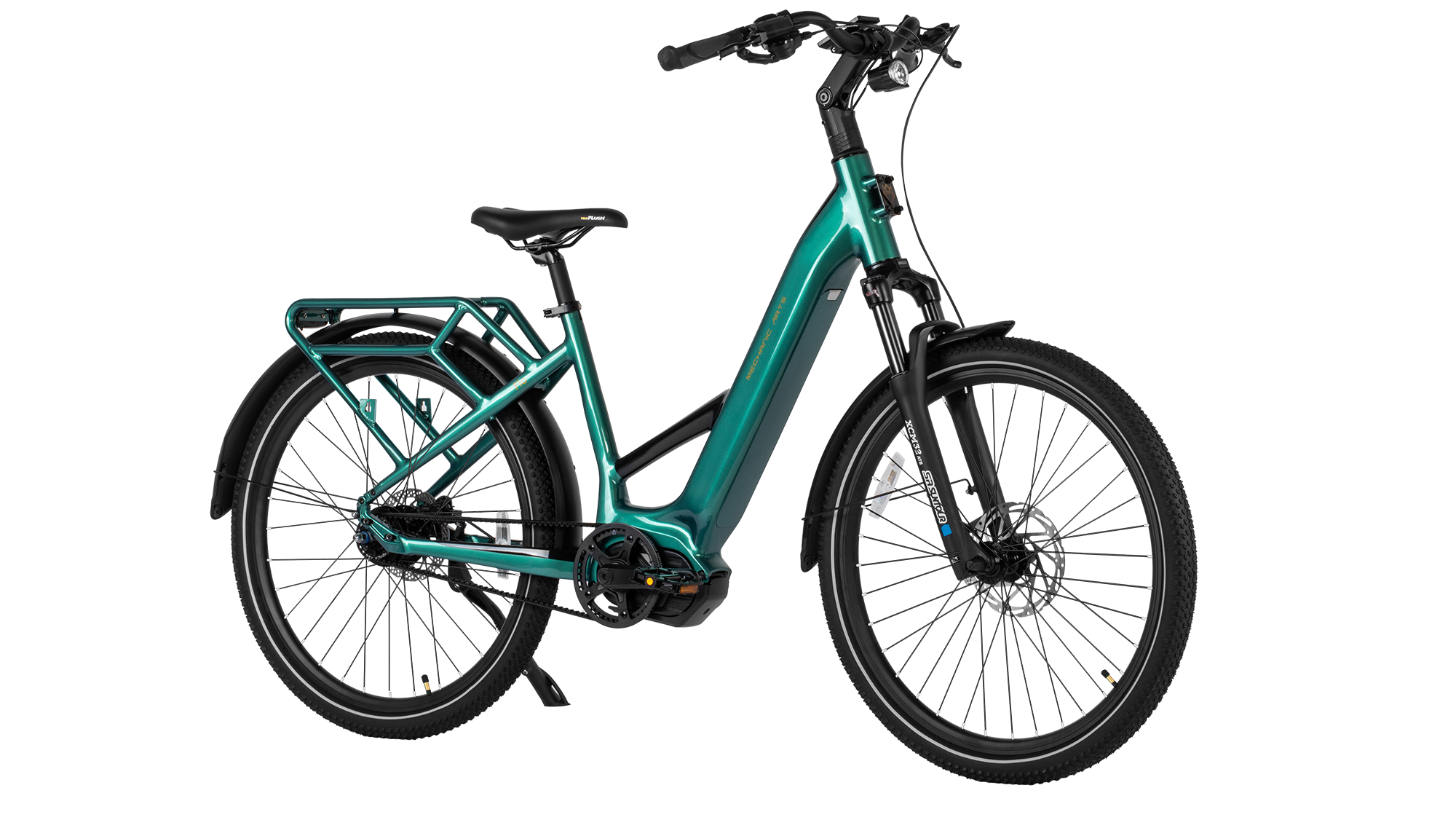 Mechanic Flo Emerald farge elsykkel med beltedrift og shimano alfine 8 navgir